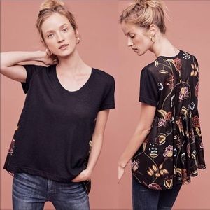 Anthropologie Navy T Shirt with Flowy Floral Back